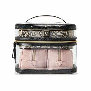 VICTORIA'S SECRET 4-IN-1 TRAIN CASE SNAKE PRINT / PINK MAKEUP COSMETIC BAGS